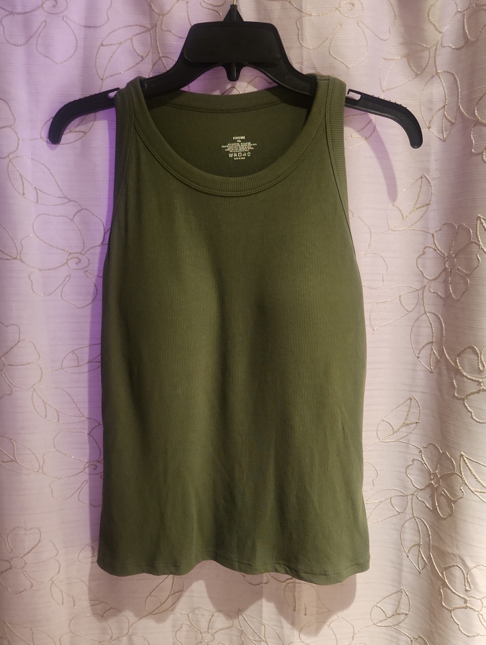 Women's Green Ribbed Tank Top W/built In Bra